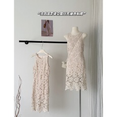 批发SYA奚小西 法式温柔连衣裙<b class='q'>女</b>春季礼服镂空蕾丝无袖内搭短款裙子