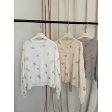 批发荒荒家花朵<b class='q'>针织</b>开衫2026秋季新款休闲小众舒适简约微透设计外套女