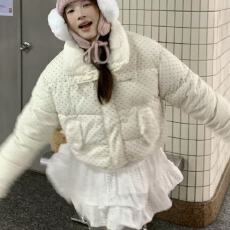 批发2025年韩系设计波点棉服毛领冬季甜美新款加厚防寒宽松棉袄外套女