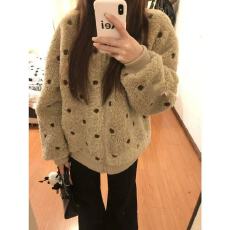 批发慵懒风毛茸波点羊羔毛厚外套女冬季2025新款休闲宽松百搭毛绒上衣