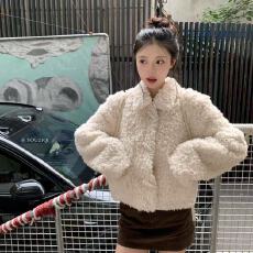 批发立领皮毛牛角宽松羊羔一体毛毛外套新款冬季加厚仿皮上衣皮草大衣
