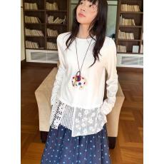 批发蕾丝拼接下摆长袖打底衫百搭圆领T恤复古波点蛋糕2025宽松半身裙