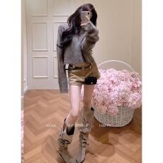 批发纯欲风辣妹<b class='q'>套装</b>女2025秋季新款韩系慵懒长袖针织衫高腰<b class='q'>短裤</b>两件套