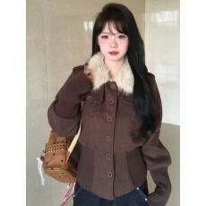 批发美拉德穿搭毛领拼接立领工装<b class='q'>外套</b>女秋冬季高级感气质收腰<b class='q'>夹克</b>上衣