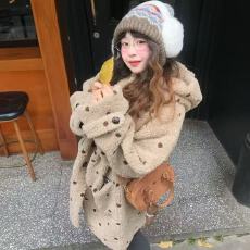 批发波点2025羊羔奶茶<b class='q'>秋</b>冬慵懒毛上衣宽松加厚连帽外套保暖