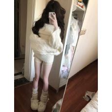 批发套装女2025秋季新款慵懒风一字肩毛衣长袖针织上衣<b class='q'>高腰</b>显瘦<b class='q'>短裤</b>潮