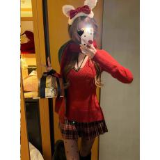 批发套装女2025秋冬新款纯欲修身V领针织毛衣<b class='q'>蕾丝</b>挂脖背心高腰半身裙