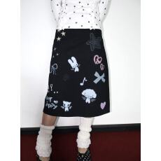 批发轻亚百搭童趣卡通涂鸦<b class='q'>半身裙</b>A字中长裙女小众减龄显瘦松紧腰半裙