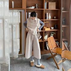 批发一整套ootd穿搭高级感韩系简约风翻领针织背心上衣<b class='q'>七分裤</b>秋冬套装