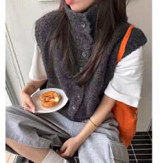 批发2025秋冬新款韩国百搭高领单排扣休闲针织马甲叠穿外搭女