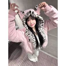 批发入冬战衣甜酷连帽卫衣ins豹纹独特宽松加绒外套