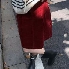 批发「周末热红酒」<b class='q'>夏</b>季复古高腰红色灯芯绒高腰短裙半身裙