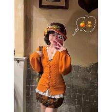 批发橘色爱心扣毛衣外套内搭<b class='q'>蕾丝</b>吊带<b class='q'>套装</b>女秋冬季新款韩系纯欲两件套