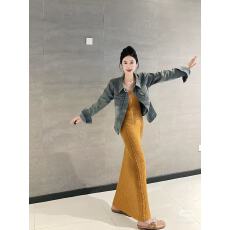 批发秋季新款复古<b class='q'>牛仔</b>外套气质连衣裙纯欲内搭包臀针织吊带裙女