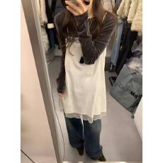 批发韩系蕾丝拼接丝绒吊带裙女2025新款气质显瘦叠穿无袖连衣裙