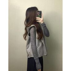 批发慵懒风无袖马甲+内搭T恤套装女秋冬款<b class='q'>休闲</b>百搭显瘦减龄上衣两件套