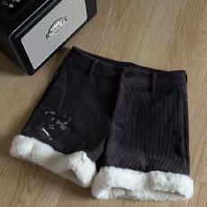 批发日系甜美可爱少女<b class='q'>高腰</b>显瘦百搭刺绣毛边灯芯绒加绒加厚<b class='q'>短裤</b>秋冬新