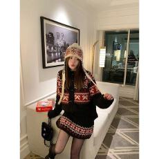 批发情迷费尔岛甜美氛围感羊驼长毛蝴蝶结牛角扣毛衣提花半裙<b class='q'>两件套</b>女