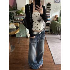 批发纯欲风辣妹小众简约撞色设计波点印花假两件上衣女秋季<b class='q'>新款</b><b class='q'>打底衫</b>