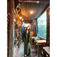 批发套装女2025秋季慵懒风复古绿色碎花收腰<b class='q'>连衣裙</b>镂空针织开衫外套潮