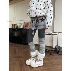 批发美式复古星星菱格包臀短裤女高腰毛球系带复古针织收腰热裤休闲裤