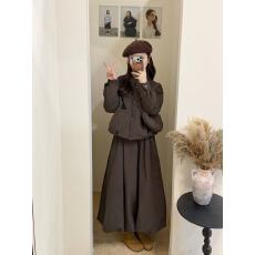 批发冬装搭配一整套复古夹棉保暖棉衣棉服外套女高腰半身裙两件套时尚