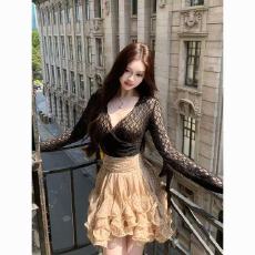 批发套装女2025秋季新款纯欲甜辣<b class='q'>蕾丝</b>长袖上衣高腰显瘦波点蓬蓬<b class='q'>半身裙</b>