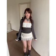 批发【雪球糖豆】 美式<b class='q'>复古</b>设计感可爱星星波点百褶裙通勤百搭a字半裙