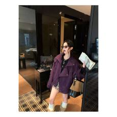 批发紫韵腔调 韩系时髦复古浆果紫色宽松外套秋冬新款夹克百搭上衣