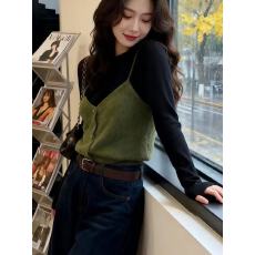 批发韩系巨好看的秋冬一整套简约针织<b class='q'>吊带</b><b class='q'>背心</b>叠穿长袖<b class='q'>打底衫</b>两件套女