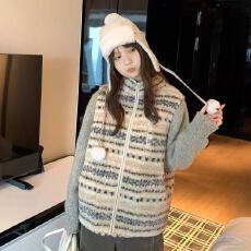 批发学院风背心秋冬新款复古高级感叠甜美潮流休闲保暖马甲外套上衣