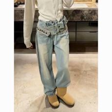 批发美式辣妹设计感腰封拼接<b class='q'>牛仔裤</b>子女秋冬小众复古做旧水洗拖地长裤