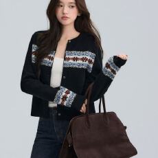 批发爆款欧式复古风费尔岛针织开衫女秋冬设计感提花毛衣韩系长袖<b class='q'>外套</b>