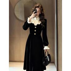 批发出席重要场合的裙子轻熟法式收腰气质宴会<b class='q'>赫本</b>黑色丝绒连衣裙秋冬