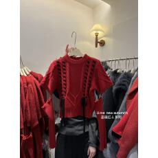 批发圣诞红毛衣女冬季新款韩系小众个性绑带设计感修身时尚别致打底衫