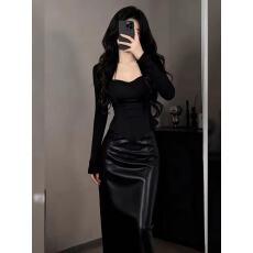 批发纯欲风辣妹套装女2025秋季气质修身长袖<b class='q'>T</b><b class='q'>恤</b>上衣显瘦半身裙两件套