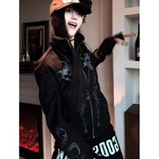 批发y2k亚文化立领外套女秋冬新款拉链开衫丝绒夹克<b class='q'>修身</b>显瘦百搭上衣