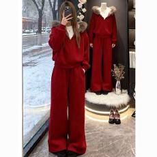 批发韩版大毛领连帽卫衣时尚套装女2026秋冬新款加绒休闲阔腿<b class='q'>裤</b><b class='q'>两件套</b>