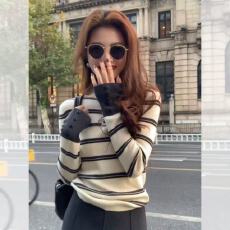 批发韩系chic<b class='q'>条纹</b>半高领针织<b class='q'>打底衫</b>女秋冬修身显瘦内搭小众不撞款上衣