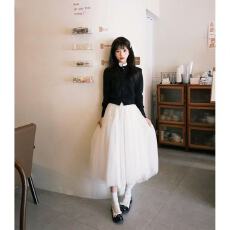 批发套装女2025秋冬新款高级感减龄长袖针织衫上衣高腰网纱<b class='q'>蓬蓬</b>半身裙