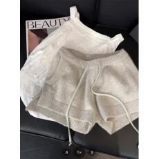 批发抽绳针织<b class='q'>短裤</b><b class='q'>女</b>休闲简约设计感2025年新款高腰慵懒感灰色百搭裤子