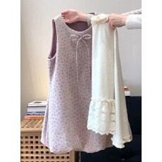 批发绝美温柔紫色碎花<b class='q'>花苞</b>连衣<b class='q'>裙</b>少女感蕾丝花边打底针织衫上衣两件套