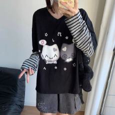 批发二次元假两件亚文化<b class='q'>长袖</b>卫衣外套女生秋冬萌宅系日系可爱<b class='q'>T</b><b class='q'>恤</b>辣妹