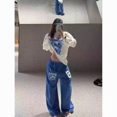 批发美式<b class='q'>街头</b>男女复古印胶印花弯刀卫裤宽松阔腿慵懒氛围感休闲裤