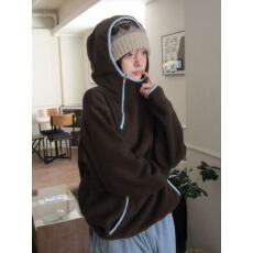 批发古早慵懒感!!!【撞色连帽】韩系复古加绒卫衣女INS设计感秋冬外套