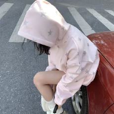 批发废柴满印美式宽松复古印花星星慵懒风高街<b class='q'>连帽卫衣</b>秋冬加绒上衣服