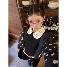 批发韩版波点娃娃领长袖T恤女冬季新款设计感温柔风纯欲高级打底上衣