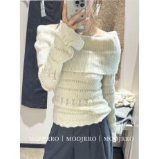 批发法式<b class='q'>镂空</b>一字肩长袖<b class='q'>针织衫</b>女秋冬内搭可外穿休闲气质修身打底上衣