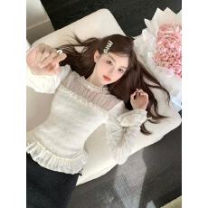 批发心软的少女/加绒!千金宫廷感磨毛蕾丝网纱收腰上衣