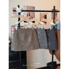 批发法式重工毛呢亮片短裙女2025秋冬新款时尚气质高腰显瘦A字包臀裙